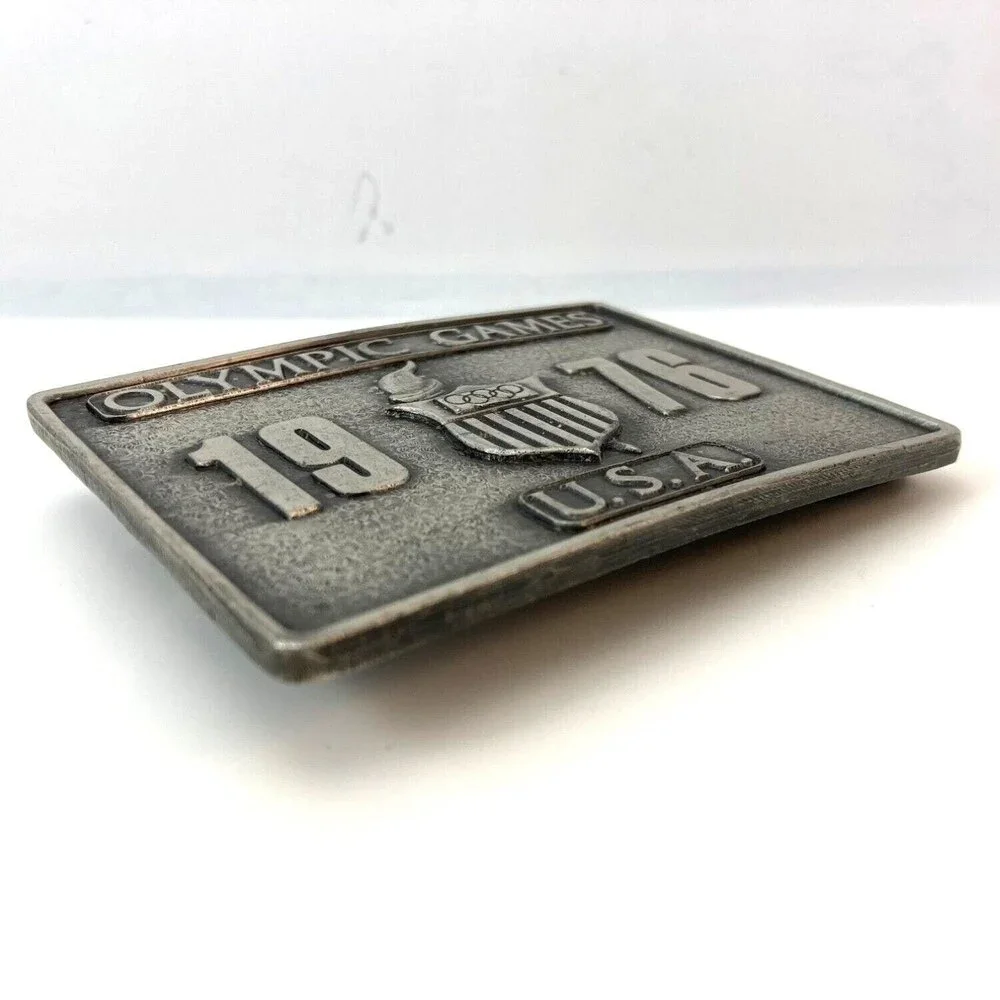 Belt Buckle 1976 Summer Olympic Games Square Shape Silver Color USA‎